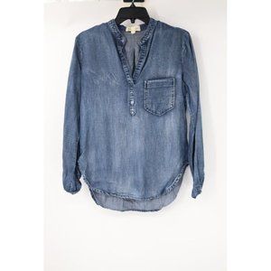 Cloth & Stone Top Womens XS Denim Chambray Long Sleeve V Neck Pullover blouse